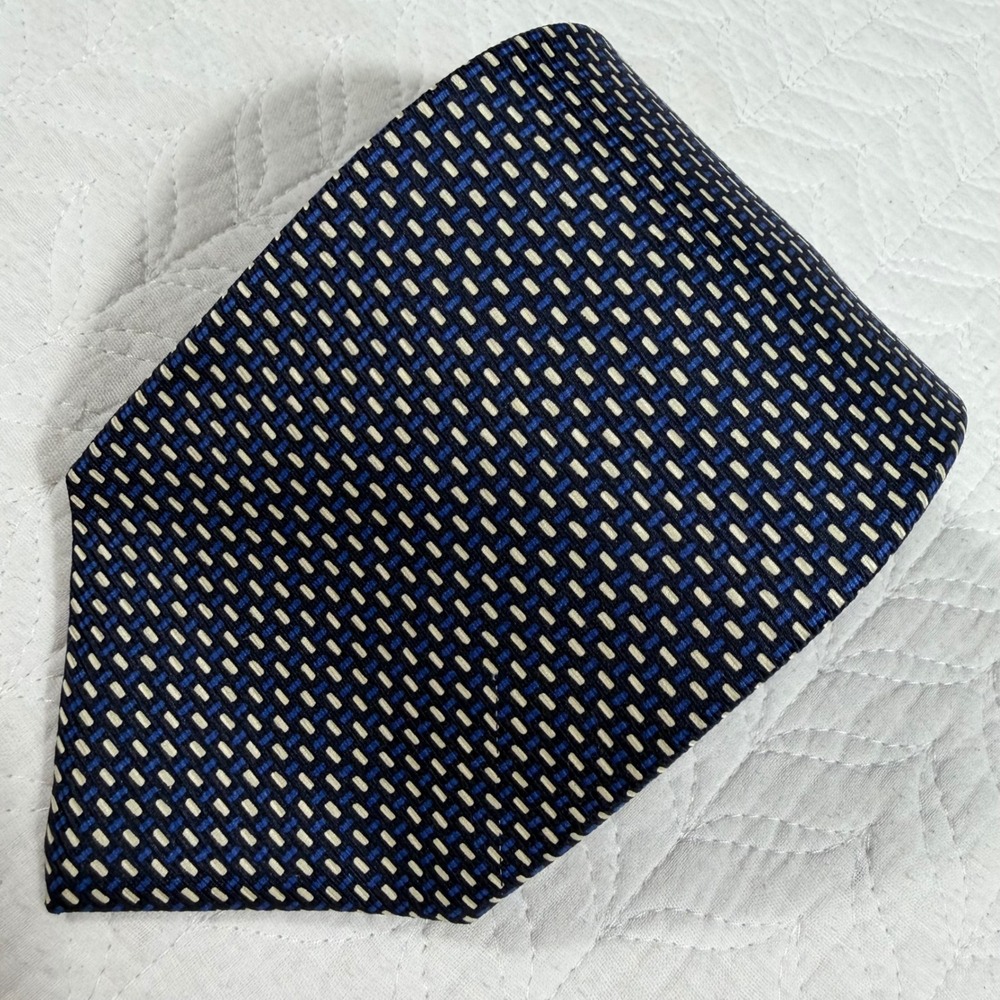 Lauren Ralph Lauren Silk Tie Mens Navy Blue Geometric Micro Pattern 57"x3.5"